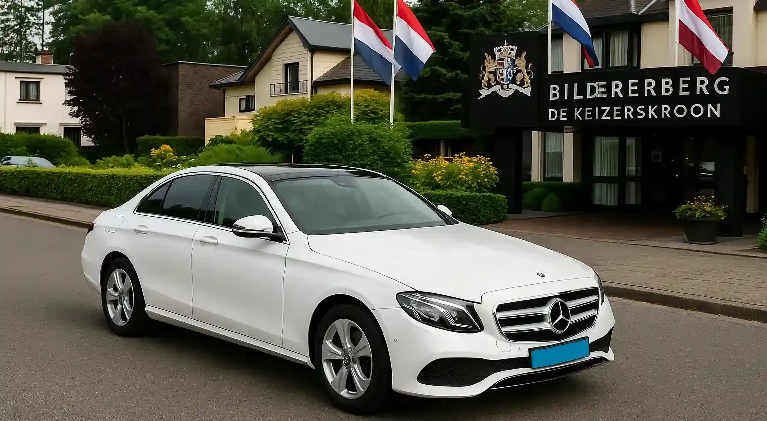 Witte Mercedes van Taxi Modderkolk bij Keizerskroon in Apeldoorn