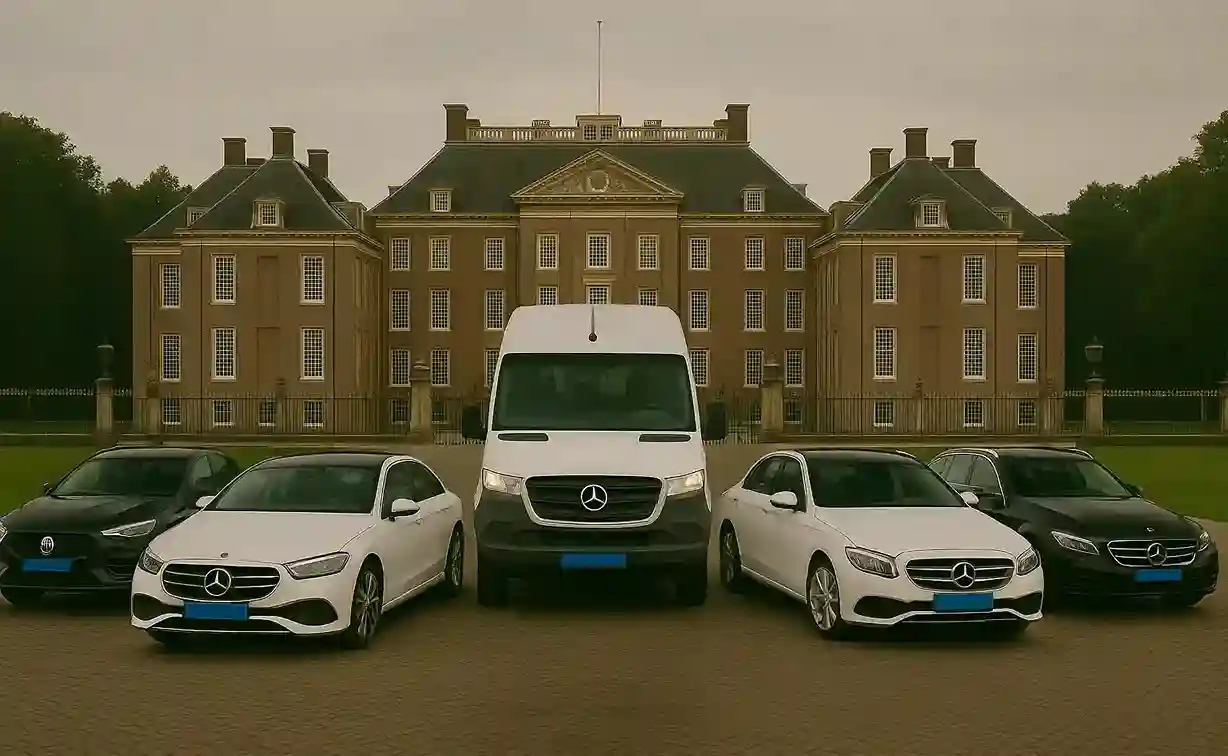 Wagenpark van Taxi Modderkolk voor Paleis het Loo