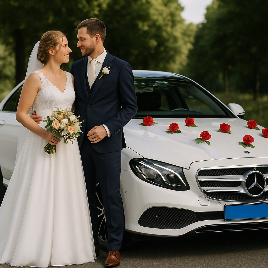 Witte Mercedes van Taxi Modderkolk ingezet als trouwvervoer in Apeldoorn