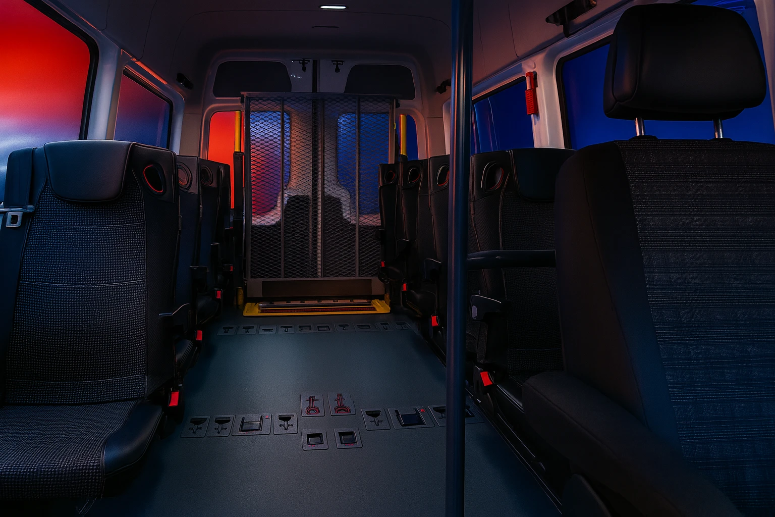 Interieur van de Mercedes Sprinter rolstoelbus van Taxi Modderkolk in Apeldoorn