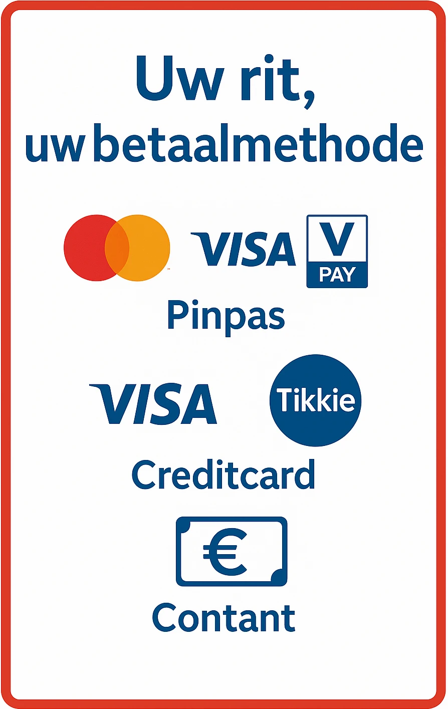 Uw rit uw betaalmethode bij Taxi Modderkolk. Betalen met pin creditcard contant of Tikkie