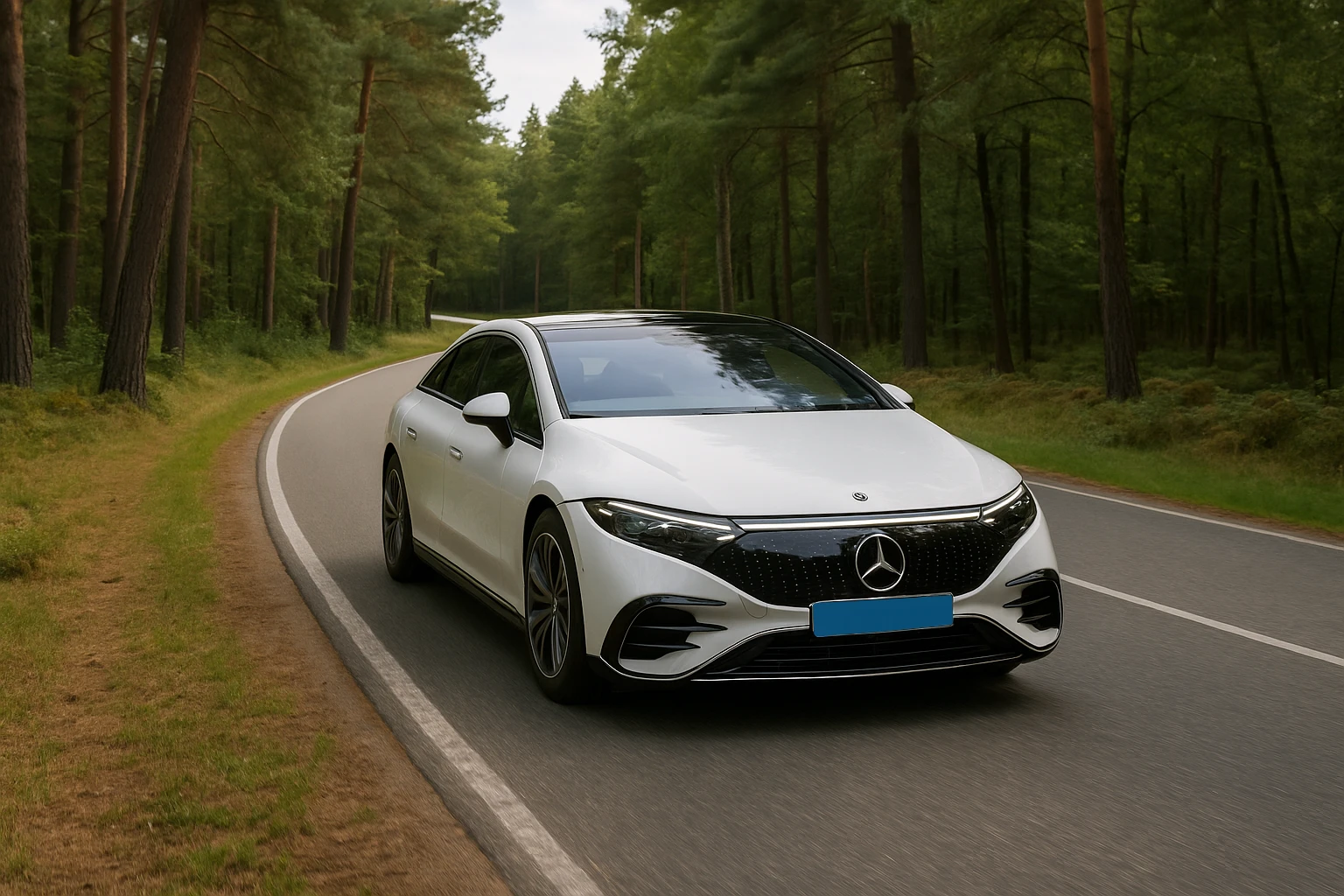 Een representatieve Mercedes EQS van Taxi Modderkolk onderweg naar een zakelijke klant